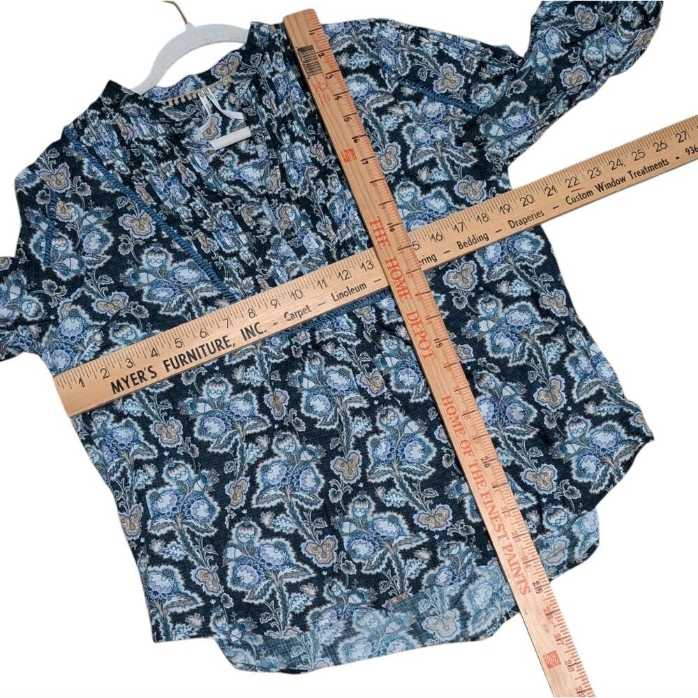 by Anthropologie Henley Peasant Blouse size Small Blue romantic comfy casual - Picture 4 of 9